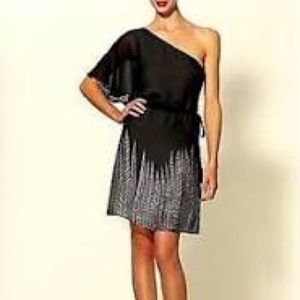 Hive & Honey one-shoulder black and grey geometric print dress nwt